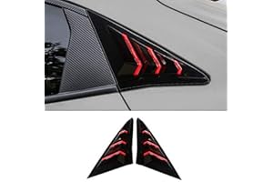 Boltry ABS Carbon Fiber Print Rear Side Window Louvers Air Vent Scoop Shades Cover Blinds Trim for Honda Civic Hatchback Type R 2016 2017 2018 2019 2020 2021 (Red Edge + Black)