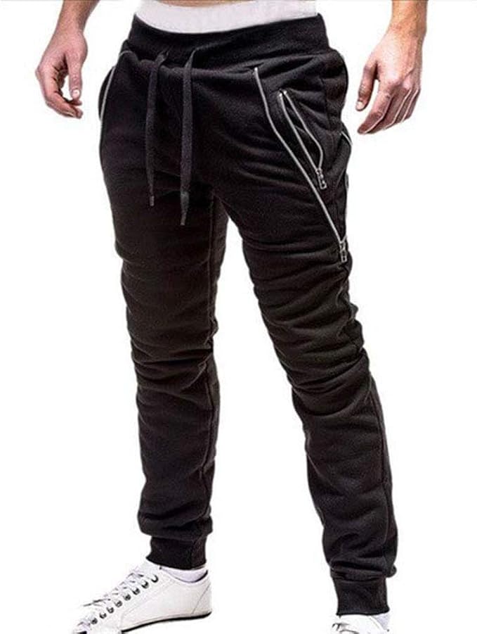 Jogging Pants Men with Zipper with Classic Drawstring Solid Color