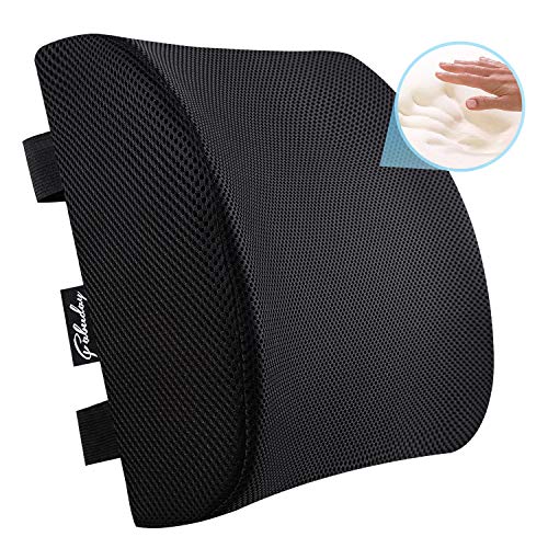 Premium Back Cushion for Office Chair, Car, Wheelchair - Memory Foam Lumbar Support Pillow with Breathable 3D Mesh Cover Adjustable Straps Black