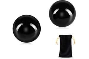 Learay 2PCS Black Obsidian Baoding Balls, Chinese Health Exercise Massage Balls with Carry Pouch for Stress Relief Hand Exercise Balls (Black/1.57 inch)