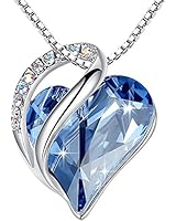 Leafael [Presented by Miss New York Infinity Love Made with Swarovski Crystals Light Blue Sapphire Heart Pendant Necklace, Silver-Tone, 17+2&quot;, Nickel