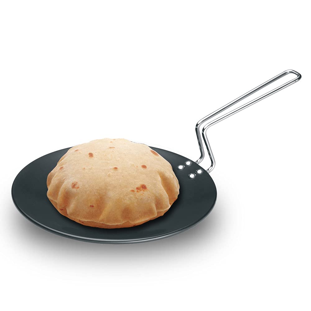 Futura Hard Anodised Concave Tava Griddle, 10-Inch, 6.35mm with Steel Handle
