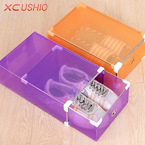 Generic Women White Foldable Transpat Plastic Shoe Box Stackable