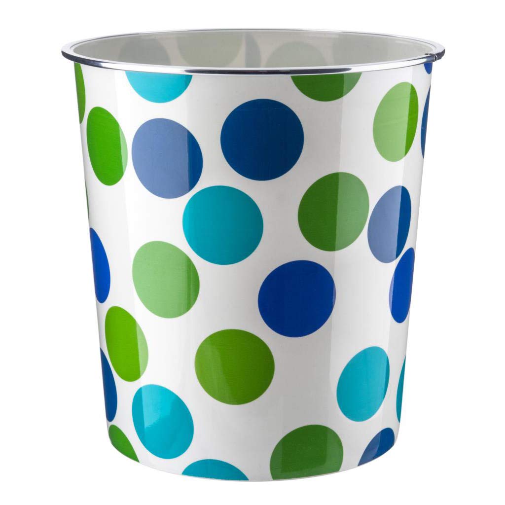 Home Plus 7.7 Litre Quality Floral Design Lightweight Waste Paper Basket Bin (Blue & Green Polka Dot)