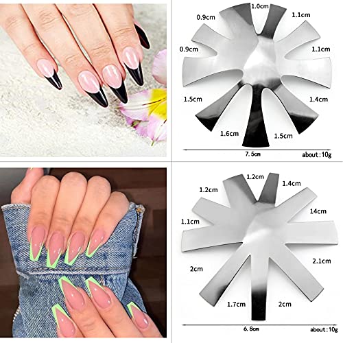 Oval French Tip Cutter 2 Pcs,9 Sizes French Smile Line Cutter DIY Nail Art Almond Deep Oval French Cutter for Nails Reusable Easy French Nail Cutter Plate Module Stainless Steel