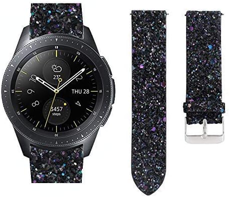 AKOPUGA Compatible with Galaxy Gear S2 Watch Bands 20mm/42mm Shiny Leather Strap Glitter Sparkling Wristband for Samsung Galaxy Watch 42mm/S2 Classic Smartwatch/SM-R810/SM-R815 (Black,20mm/42mm)