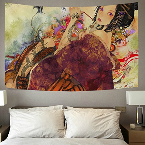 60x51 Inch Wall Tapestry - Japanese Geisha Girl 1 Dorm Throw Bedroom Living Room Decorative Window Doorway Hanging Curtain