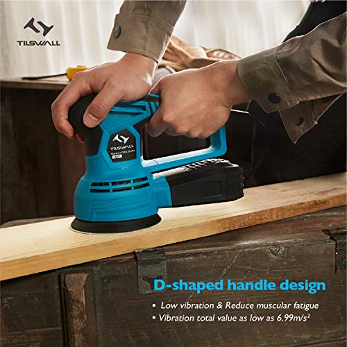 Lijadora Orbital 450W Tilswall, Lijadora Excéntrica de 6 Velocidades Variables 6000-12000RPM, con 12 Piezas Lijas… - Imagen 4