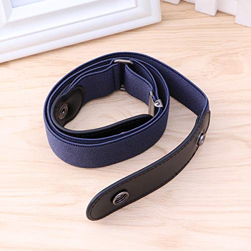 FENICAL Unisex Leather Slim Stretch Invisible Belt Jeans Simple Joker Lazy Belt Buckle Free Stretch Belt Plus Size No Buckle Show Invisible Belt for Jeans Pants Dresses Size 110CM (Denim Blue)