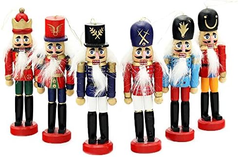 6 PCS Per Set Christmas Decorations Nutcrackers Wooden Soldier Puppet Anvor 12cm Wood Decorative Ornament Home Decor Gift