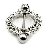 HuntGold 2X Fashion Body Piercing Jewelry Barbell Nipple Ring/Shield Sun Flower With Diamond(White)