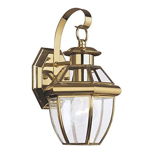 Sea Gull Lighting 8037-02 Lancaster One-Light Outdoor Wall Lantern with Clear Curved Beveled Glass Panels, Polished Brass Finish