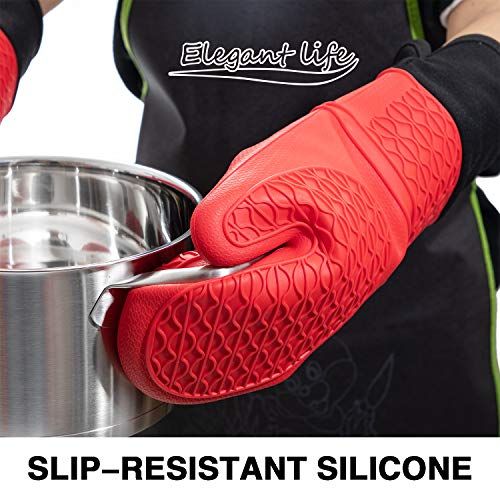 Elegant Life Silicone Oven Mitts, Oven Mitts and Potholders(4-Piece Sets),Kitchen Counter Safe Trivet Mats,Advanced Heat Resistant Oven Mitt, Non-Slip Textured Grip Pot Holders