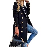 Mywinway Wool Coats for Women Fall Winter Double Breasted Peacoat Long Jackets Midi Trendy Work Office Trench Coat