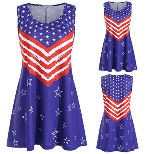 TnaIolral Ladies USA Flag Vest, Printed O-Neck Sleeveless Tank Up Blouse (XXXXL, Red)