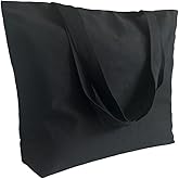 Augbunny 16OZ Cotton Canvas Zipper Closure Lined Grocery Shopping Beach Casual Multi Purpose Tote X-Large