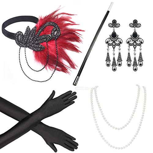Beelittle 1920s Accessories Headband Earrings Necklace Gloves Cigarette Holder (E5)