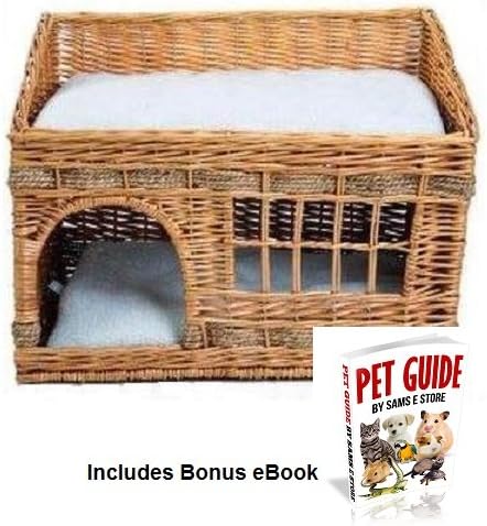 Woven 2 floor Cat Den Indoor Kitten Basket Bed Cushioned Snug Napping Lounging by Sams e Store