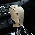 CEBAT Gear Shift Knob Cover Automatic Transmission Boots Shift Lever Leather Sheath for Nissan Pathfinder 2013-2020（Beige Stitches）