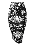 MBJ WB1304 Womens Print Midi Pencil Skirt XL BLACK_FLORAL