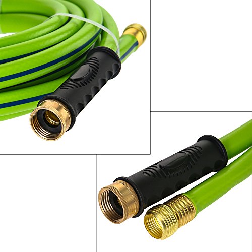 GREEN MOUNT Garden Hose 25 Feet with 5/8 Solid Brass Coupling Fittings, Durable and Flexible Water Hose, 6 Function High Pressure Spray Nozzle for Household Use