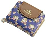ETIAL Women's Vintage Floral Zip Mini Wallet Short Design Coin Purse Royal Blue