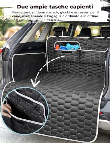 Oasser Car Cover for Dogs with 2 Large Pockets, Waterproof, Anti-Slip, Dustproof, 185 x 103 cm with Side Protection and Bumper, Machine Washable, Universal for Cars and SUVs, Black