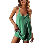 VAOYIU Womens Athletic Sleeveless Mini Dress Hot Shot Romper Dresses Spaghetti Strap Tennis Dress Built in Shorts
