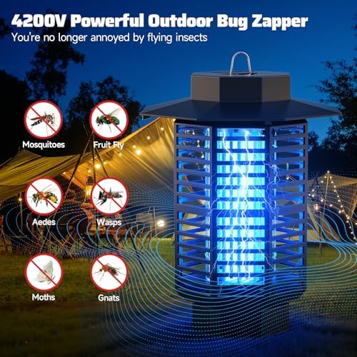 Lampe Anti-Moustique Électrique 4200V 18W UV, Tue-Mouches Électrique et Piège à Mouches, Silencieuse et Étanche IPX4, Appareil Anti-Moustique pour Intérieur et Extérieur, Maison, Jardin, Terrasse