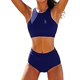 High Waisted Bikinis for Women High Neck Sporty Racerback Crop Top Swimsuit High Cut Two Piece Bathing Suit XS-XXL