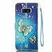 JanCalm for Galaxy S8 Plus Case, [Kickstand] [Card/Cash Slots] [Wrist Strap] Design Pattern Premium PU Leather Fold Flip Pouch Cover Blue Butterfly