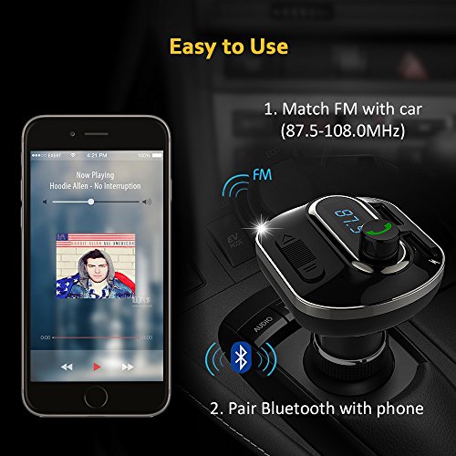 FM Transmitter, Bcway Wireless Radio Adapter Bluetooth Car Kit MP3 Player, 5V/3.1A Dual USB Ports Car Charger, Support TF Card + U Disk, Hands Free Calling for iPhone, Samsung, etc - Thumbnail 6