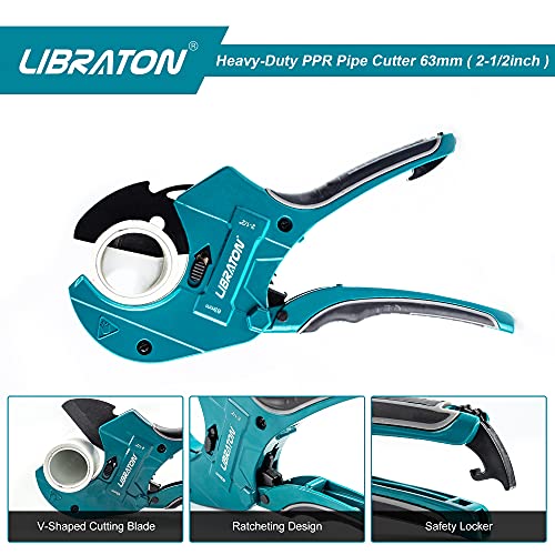 Libraton PVC Pipe Cutter 2-1/2" (63mm), Large PVC Pipe Cutter, Improved Blade for Heavy Duty Plastic Pipe Cutter for Cutting PVC Pipes, Pex Pipes, Plastic Pipes | Improved blade for heavy duty plastic pipe cutter for cutting PVC, PEX, plastic pipes (improved version)