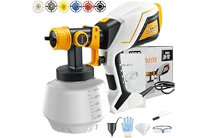 ZHUITU Paint Sprayer 1000W HVLP Electric Spray Paint Gun with 6 Copper Nozzles and 3 Spray Patterns 1200ML High Capacity Container for Furniture, Fences, Walls, Garage Doors (Yellow)