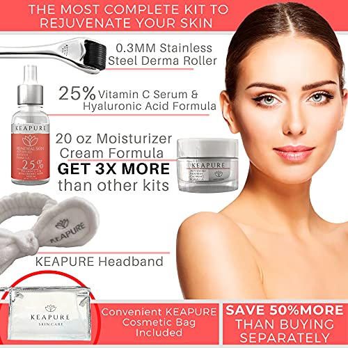 Microneedling Derma Roller Kit for Face, Body & Hair 540 Micro Needler Face Roller, Vitamin C