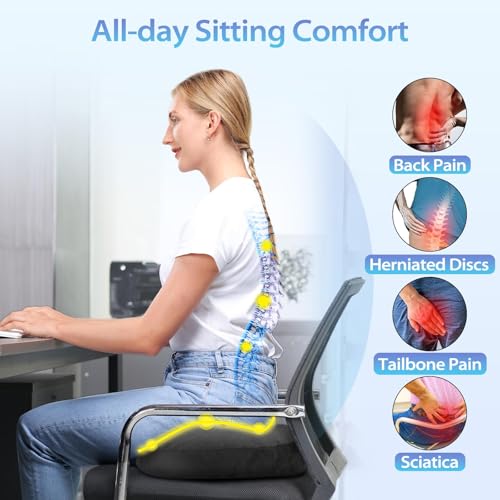 HOMCA Cushion for Coccyx Foam Hemorrhoids Cushion, Office Chair Cushion, Anti-decute Cushion for Office Seats, Wheelchair, Non-Slip Bottom, Washable Cover, Black