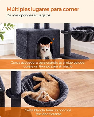 Árbol para Gatos Pequeños, 135 cm, Condominio para Gatos de Felpa de Varios Niveles, con Cubierta de Plataforma Extraíble y Lavable, Rascador, Cesta, Cueva, Gris Oscuro