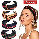 4 Pack Hair Hoop with Bee Animal - Green Red Green Stripe Headbands - Cross Knot Hair bands with Cloth Wrapped for Women (A: 4pack headbands)