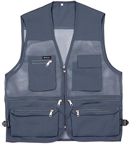 KROCK Mens Casual Work Utility Hunting Travels Sports Mesh Vest With Pockets (Blue Gray, US M (Asia XL)) (Blue Gray, US XL (Asia 3XL))