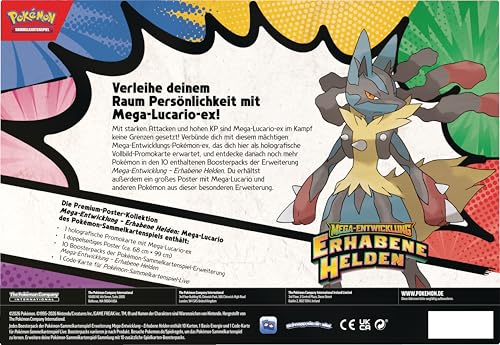 Pokémon-Sammelkartenspiel: Premium-Poster-Kollektion Mega-Entwicklung – Erhabene Helden: Mega-Lucario (1 holografische Promokarte, 1 doppelseitiges Poster und 10 Boosterpacks) 4