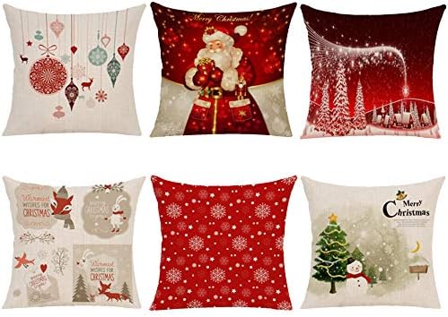 XGuangage 6pcs Christmas Father Sonwflake Throw Pillow Cover Cartoon Sofa Cushion Case protector 18x18 inches without Core