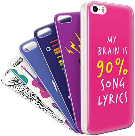 MyPopins iPhone 5/ 5S/ SE Case Pack Premium Set - Clear TPU Silicone Protective Shockproof Bumper Case Cover + 6 Slim Thin Cool Fun Back Cover Skin Case Layers for Kids/Girls/Boys – 6 * Music Cases