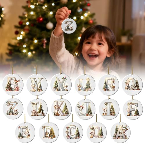 26 Letters Christmas Ornaments, 2D Flat Acrylic Christmas Tree Pendants, Personalized Alphabet Deer Hanging Decor for Xmas Tree, Home & Holiday Festivities, Xmas Gifts & Seasonal Decorations