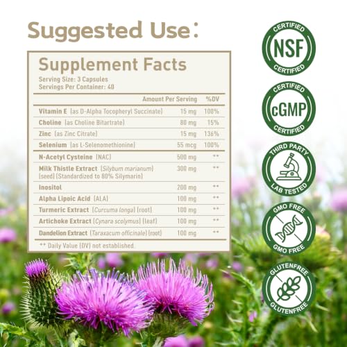 DR. Crown Milk Thistle Supplement for Liver Cleanse Detox & Repair- 80% Silymarin, with N-Acetyl Cysteine(NAC), Artichoke, Turmeric & Dandelion for Liver & Antioxidant Support, Gluten Free, Non-GMO
