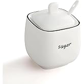 maryeadecoor 12oz Sugar Bowl with Lid and Spoon - Ceramic Sugar Jar Dispenser for Coffee Bar Kitchen Countertop Canister Salt