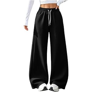HYYGOCCTV Ladies Floor Length Oversized Draped Sweatpants with Side Pockets Drawstring High Waist Joggers Workout Pants