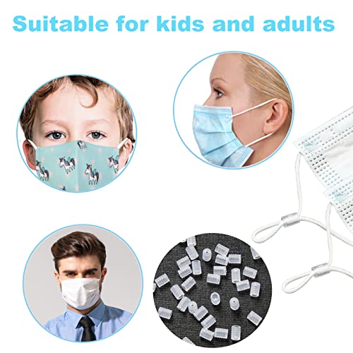 J.CARP 200 PCS Cord Locks for Mask, Soft Elastic Adjuster Silicone Cord Stopper No Slip Earloop Toggles for Drawstring Buckle Clasp Spring (Transparent)
