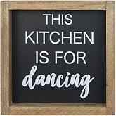 Joy Choice 8x8inch Kitchen Signs Wall Decor Farmhouse, This Kitchen Is For Dancing Wooden Signs Personalized, Home Table Sign With Solid Wood Frame.