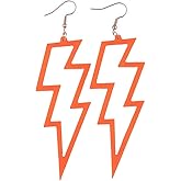 Acrylic Lightning Earrings for Women Vintage Colourful Hollow Lightning Bolt Drop Dangle Earrings 80s 90s Resin Neon Statement Earrings Christmas Party Jewelry