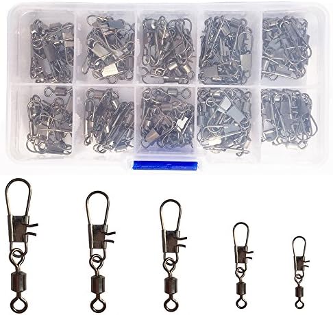 100pcs/lot Fishing Swivel Snaps Copper & Stainless Steel Rolling Swivel Interlock Snap Lure Connectors Accessories Fishing Tackle Box Kit Size 2,4,6,8,10